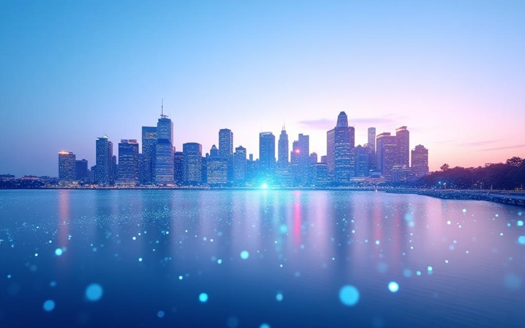 Sydney skyline with digital overlay